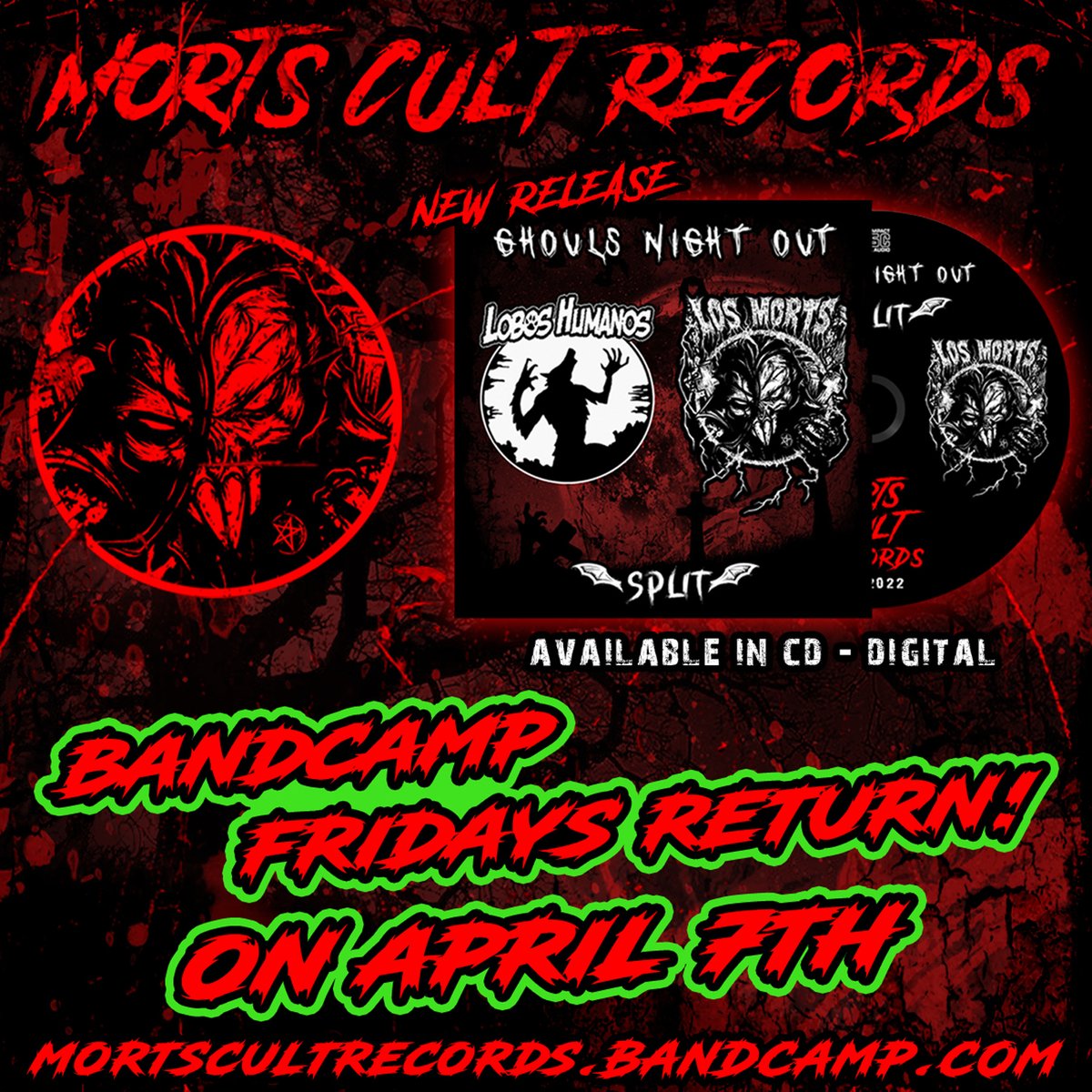 MortsCultRec's tweet photo. IT'S BANDCAMP FRIDAY!
STAY UNDEAD AND ORDER "GHOULS NIGHT OUT"
LOS MORTS &amp; LOBOS HUMANOS - SPLIT
•AVAILABLE IN CD - DIGITAL
►►https://t.co/Jcp7rZyFNT
LONG LIVE THE HORROR
#horrorpunk #mortscultrecords #bandcamp #losmorts #loboshumanos https://t.co/AbnKzT3AzD
