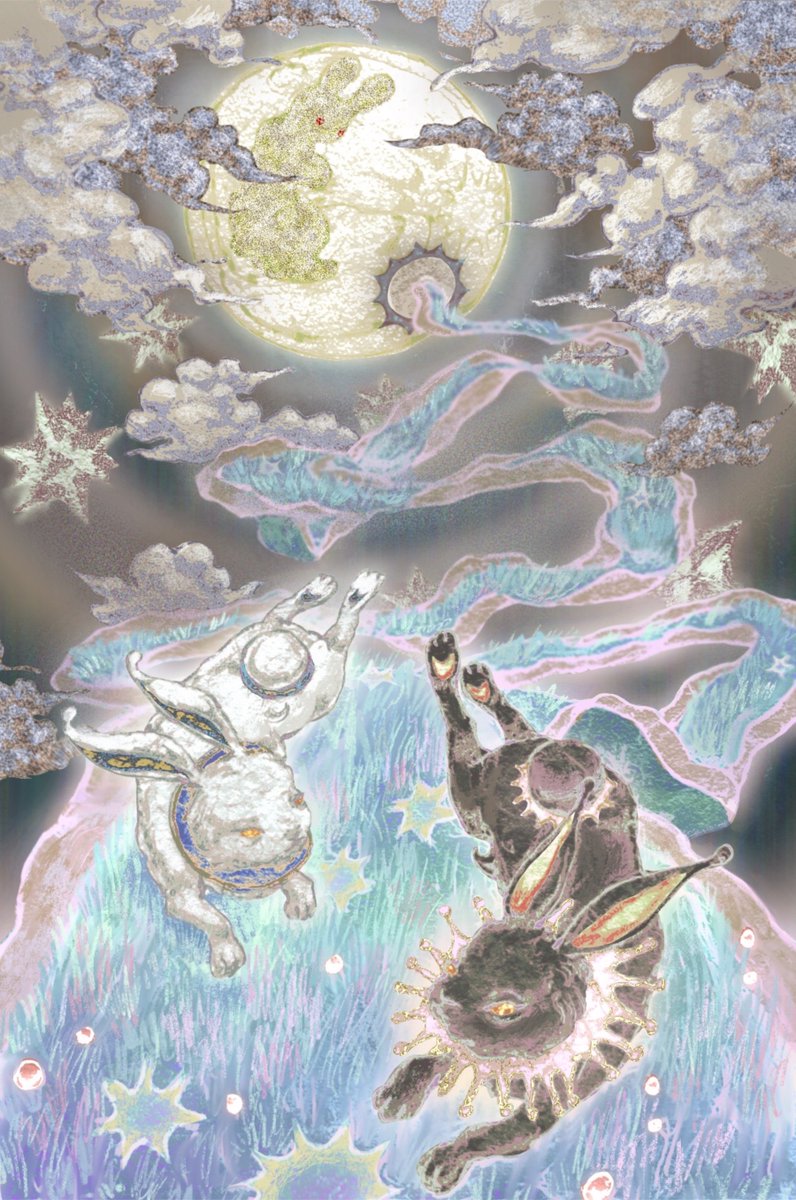 moon rabbits running around in space blue grass!! drawn from text written by <a href="/ginqko/">Annie Chen</a> !! thank you for your beautiful words🤩
.
.
.
.
.
#glowingart #dreamart #dreamscape