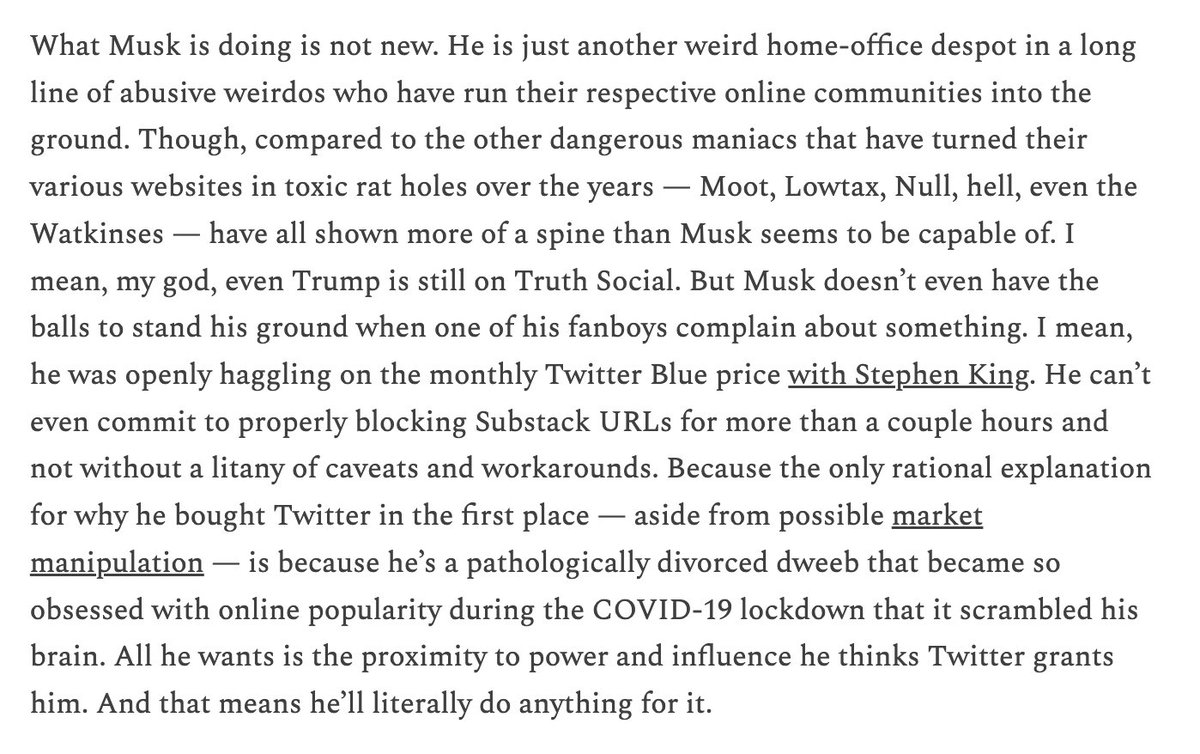 broderick's tweet photo. Musk will roll over if we put even the tiniest bit of pressure on him because he bought this website for its proximity to people and institutions he thinks are important and he's terrified they'll leave.
https://t.co/oPxVPljW3X https://t.co/UYlFdyWYnr