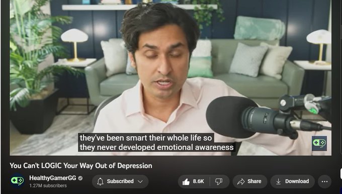You Can't LOGIC Your Way Out of Depression

HealthyGamerGG
Our Healthy Gamer Coaches have transformed over 10,000 lives. Be the next success story: https://bit.ly/3MiFXfb

In this video Dr. K explores why logic is not effective in treating depression and suggests that the flawed assumptions and emotional processing are the underlying issues that need to be addressed instead. Many individuals with depression, including those with subclinical depression, may try to analyze their situation logically to pull themselves out of it, but they often find themselves unable to do so. Moreover, some people with depression may be highly logical and reach the conclusion that there is no reason to live. Dr. K explains that this is because the amygdala becomes hyper-reactive in people with depression, causing them to become hypersensitive to negativity and amplify negative information.

To address depression, Dr. K recommends developing emotional awareness through therapy, meditation, and journaling.