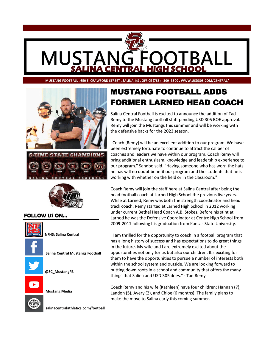 SC_MustangFB's tweet photo. Welcome to the Central Football family Coach! 💯 https://t.co/rAAGPazfes