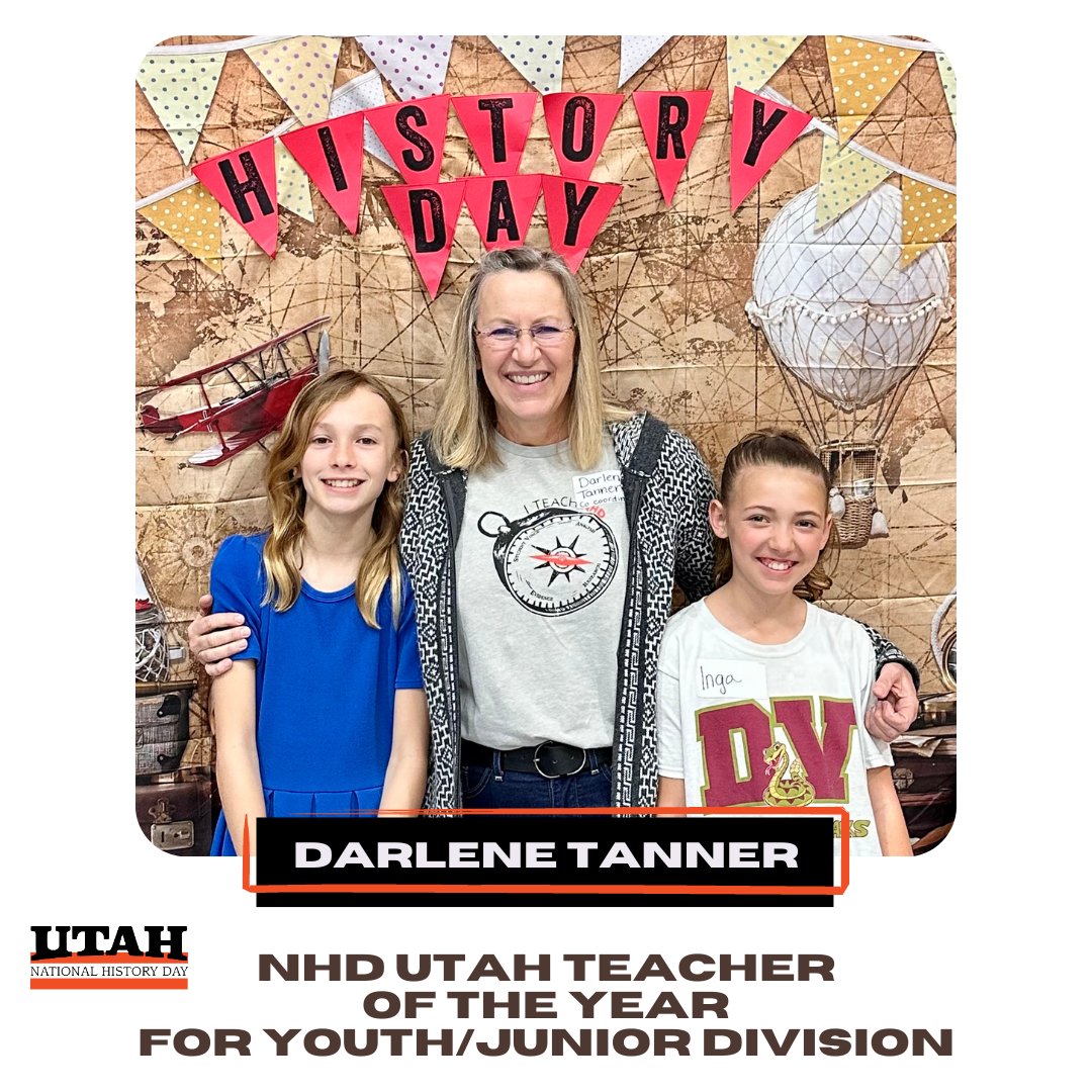 Congrats to Darlene Tanner, #NHDUtah teacher of the year for youth/junior division! Mrs. Tanner taught NHD w/ her 5th graders at Diamond Valley Elementary (St. George) for 10 years!

#LearnHistoryMakeHistory #teacheroftheyear