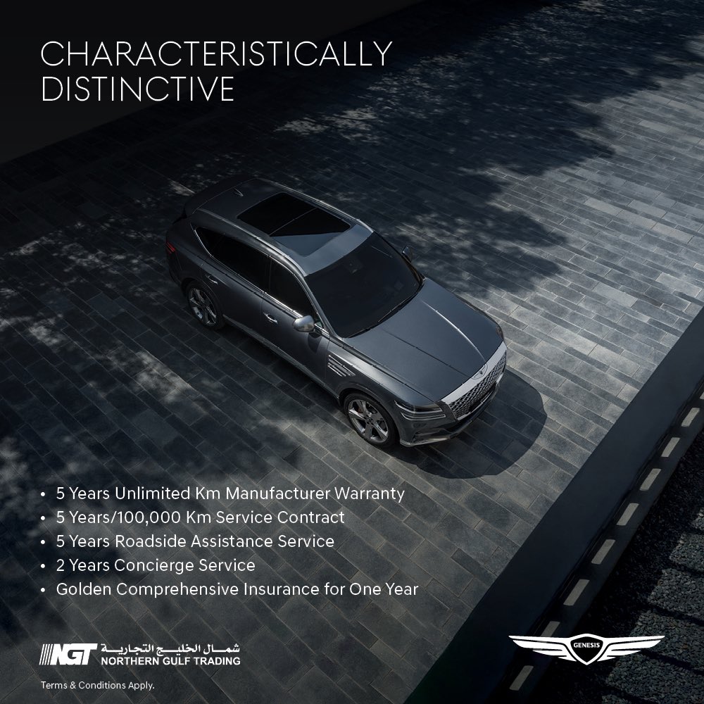 genesis_kuwait's tweet photo. Unique athletic elegance glows through its every curve. The distinctive appearance of the GV80 exudes the character and confidence that one seeks in a premium SUV. 

#CharacteristicallyDistinctive #GV80 

#Genesis https://t.co/KdSUsf0q05