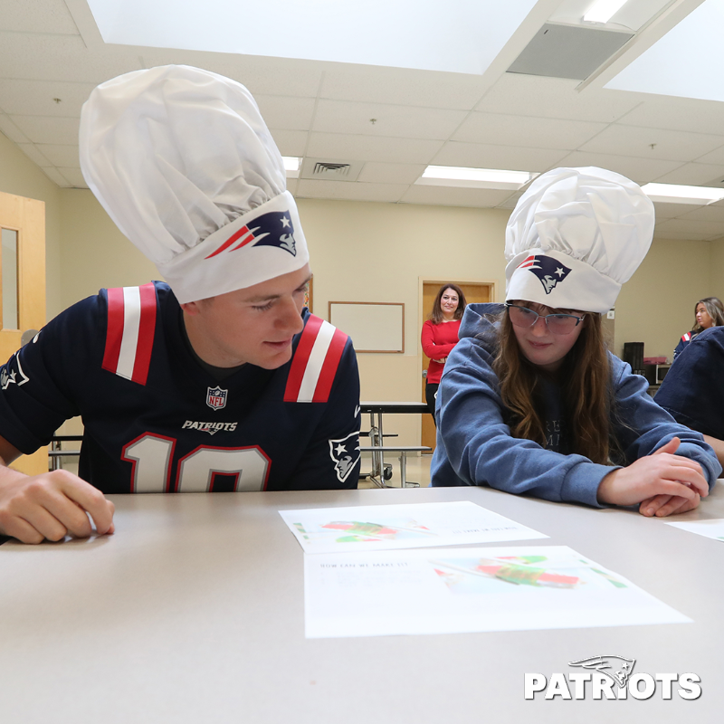 Patriots's tweet photo. Kicking off Autism Empowerment Month with candy sushi and smiles.

@PatsFoundation and @MacJones_10 surprised students at @LeagueforAutism for an afternoon of fun: https://t.co/UutZ5wfZfP