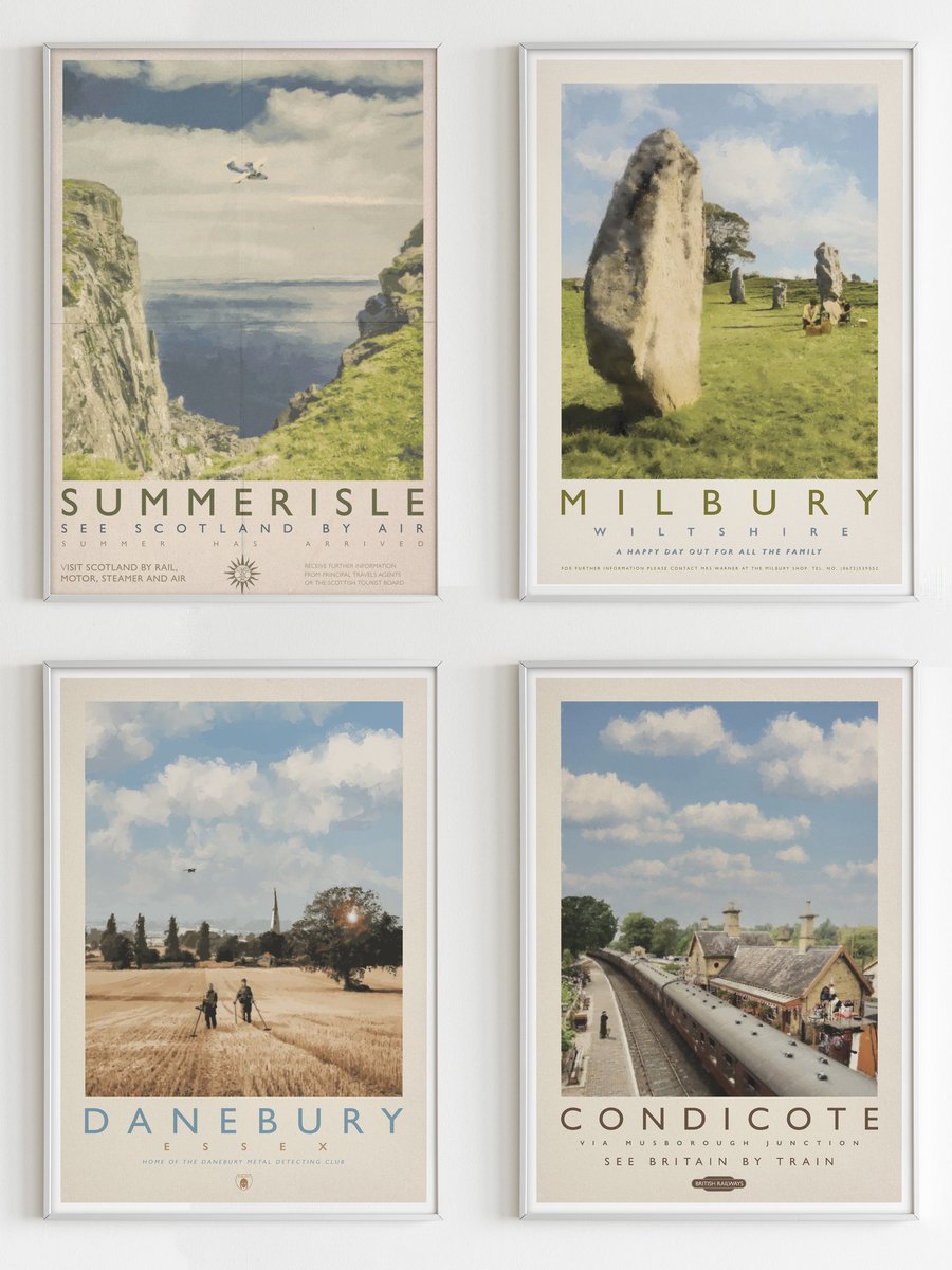 BritainCo's tweet photo. +EASTER COMP+ Win 4 x A3 prints from The Owl Service, Children Of The Stones, Blood On Satan's Claw &amp; Rabies. Follow, RT &amp; Like to enter. Winner announced Mon AM. Still limited quantities left of our travel prints and Kneale/Wyndham designs in the shop. 👇 https://t.co/WM5NKBw6Hj https://t.co/LaEp259Kda