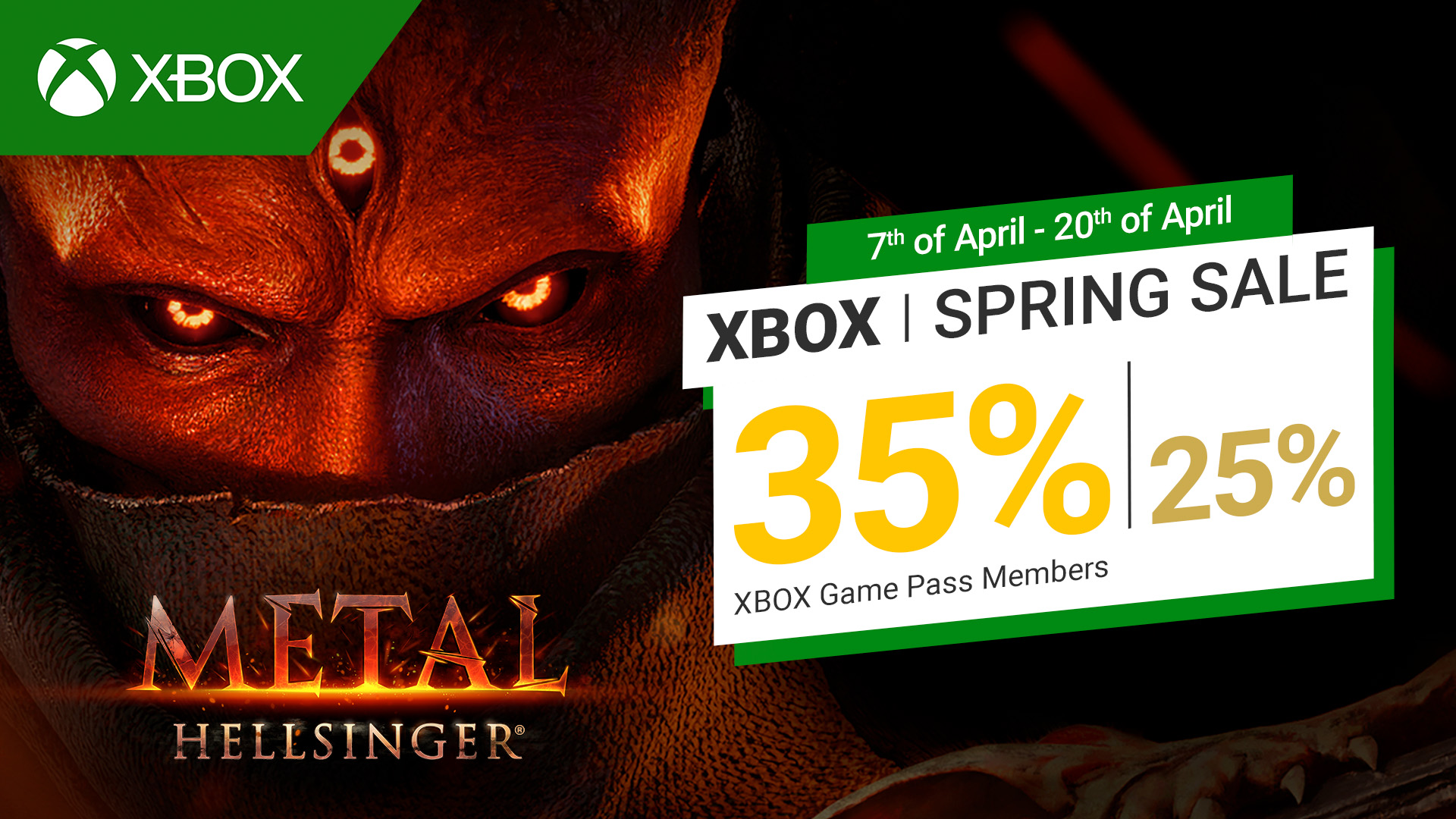 Metal: Hellsinger on X: Hellsingers, the @Xbox Spring Sale is happening  now. Grab Metal: Hellsinger for 25% off or 35% off for Xbox Game Pass  members. It's always the perfect time to