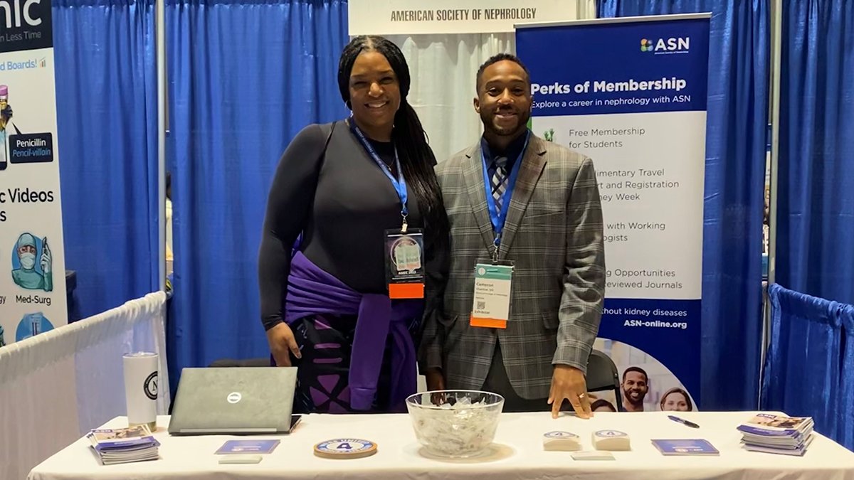 Hello, <a href="/SNMA/">Student National Medical Association, Inc (SNMA)</a> #AMEC2023 attendees! 👋

Be sure to stop by our booth today to learn more about a career in #nephrology. Dr. Carla Ellis and Dr. Cameron Charlow from ASN's Diversity, Equity, and Inclusion Committee are excited to meet you!

<a href="/theglasspusher/">Carla Ellis MD, MS</a> @CameronCharlow
