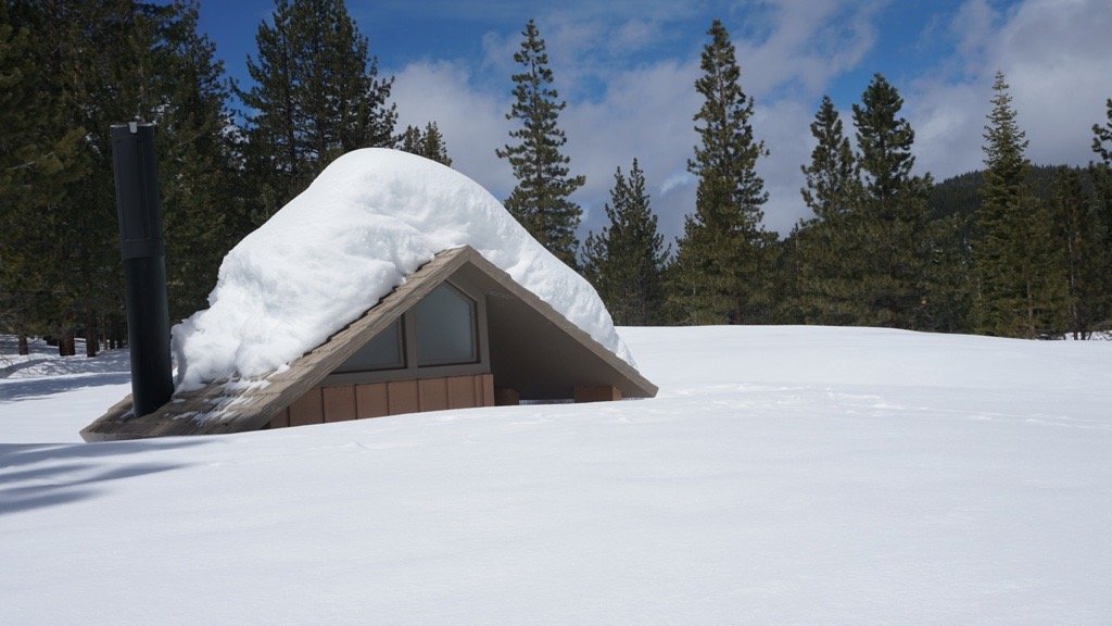 Bathrooms at trailheads are still buried. Plan accordingly. These are facilities at Spooner Lake.