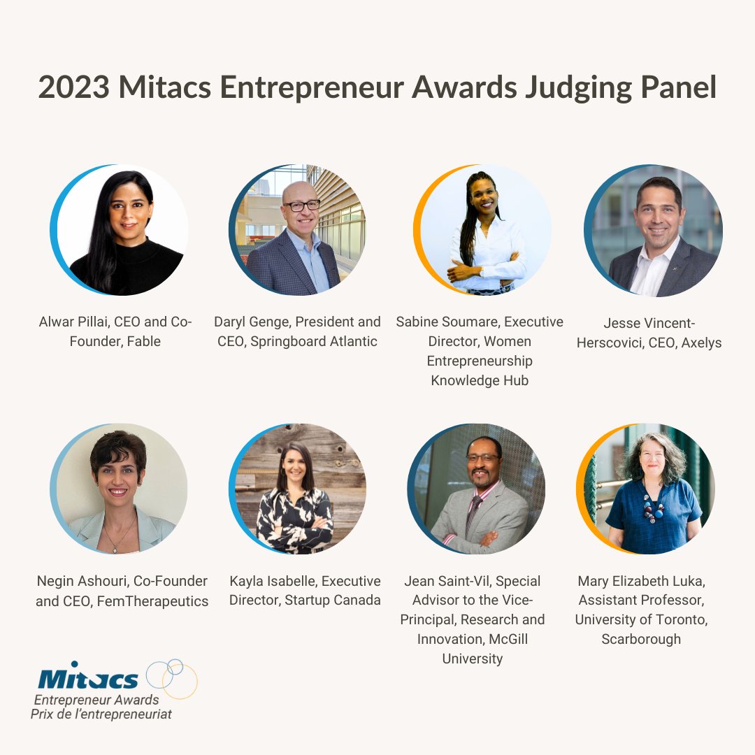Mitacs (@mitacscanada) on Twitter photo The #MitacsEntAwards showcase Canada's most promising minds. Meet the esteemed judges for 2023. ow.ly/vzq550NzlUG <a href="/alwarpillai/">Alwar Pillai</a> <a href="/makeitfable/">Fable</a> <a href="/SBAtlantic/">Springboard Atlantic</a> <a href="/Sabine_Raboteur/">Sabine Soumare</a> <a href="/wekh_pcfe/">Women Entrepreneurship Knowledge Hub</a> <a href="/jvh_jesse/">Jesse Vincent-Herscovici</a> <a href="/axelysQC/">Axelys</a> <a href="/FemTherapeutics/">FemTherapeutics</a> <a href="/Kaylamisabelle/">Kayla Isabelle</a> <a href="/Startup_Canada/">Startup Canada</a> <a href="/mcgillu/">McGill University</a> <a href="/UofT/">University of Toronto</a> The #MitacsEntAwards showcase Canada's most promising minds. Meet the esteemed judges for 2023. ow.ly/vzq550NzlUG <a href="/alwarpillai/">Alwar Pillai</a> <a href="/makeitfable/">Fable</a> <a href="/SBAtlantic/">Springboard Atlantic</a> <a href="/Sabine_Raboteur/">Sabine Soumare</a> <a href="/wekh_pcfe/">Women Entrepreneurship Knowledge Hub</a> <a href="/jvh_jesse/">Jesse Vincent-Herscovici</a> <a href="/axelysQC/">Axelys</a> <a href="/FemTherapeutics/">FemTherapeutics</a> <a href="/Kaylamisabelle/">Kayla Isabelle</a> <a href="/Startup_Canada/">Startup Canada</a> <a href="/mcgillu/">McGill University</a> <a href="/UofT/">University of Toronto</a>