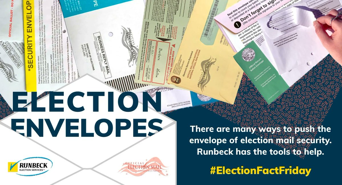 RunbeckElection's tweet photo. For mail elections, voter protection starts with the envelope. Punch holes, privacy sleeves, flaps, tints, &amp; signatures are all carefully considered to ensure security for voters. Runbeck has what it takes to help. 
Learn more! https://t.co/21cLusSyTv

#ElectionFactFriday https://t.co/SGmWZZuxhP