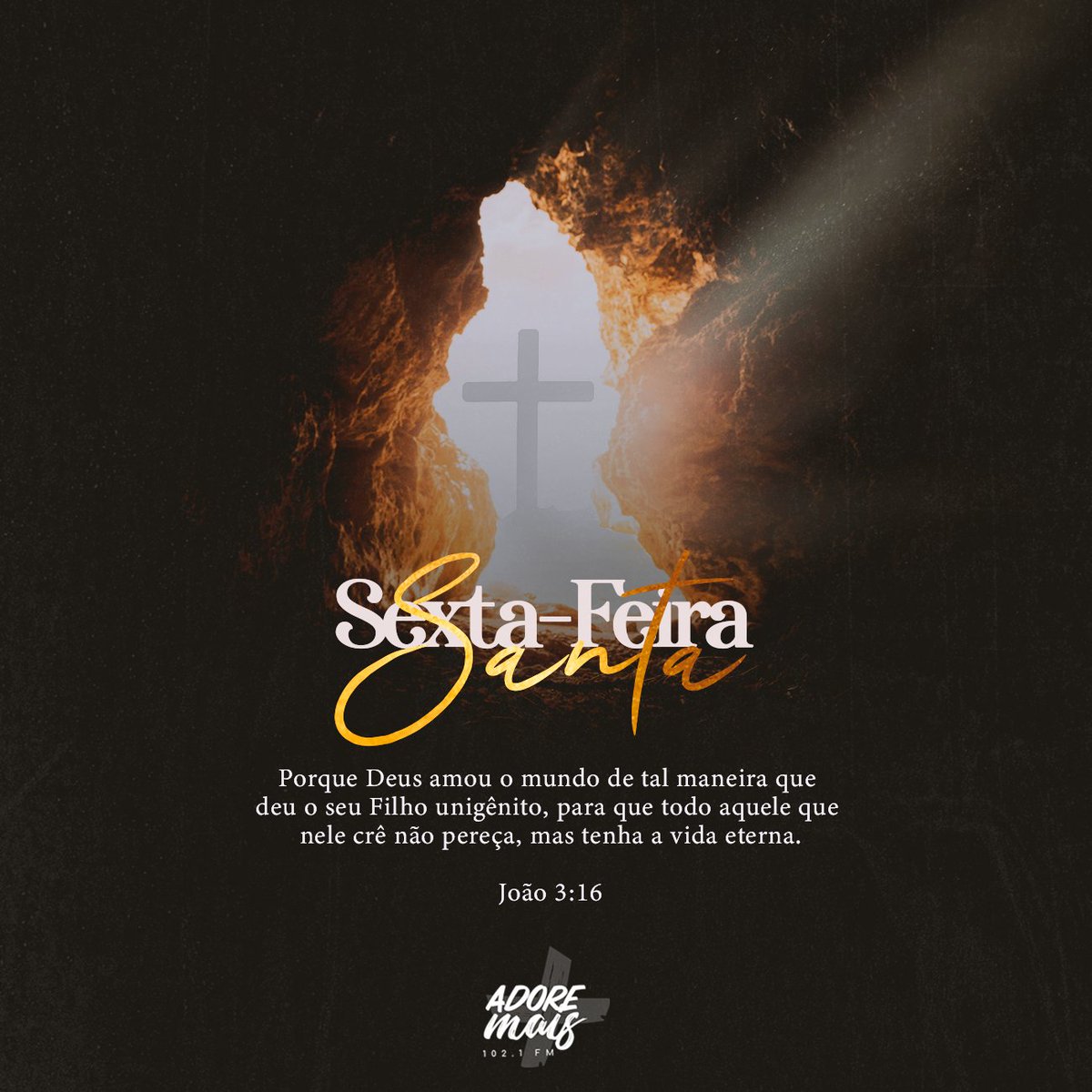 Porque Deus amou o mundo de tal maneira que deu o seu Filho unigênito, para que todo aquele que nele crê não pereça, mas tenha a vida eterna. - João 3:16

#adoremaisfm #adoremais #sextasanta #evangelho #jesus #amor #cruz