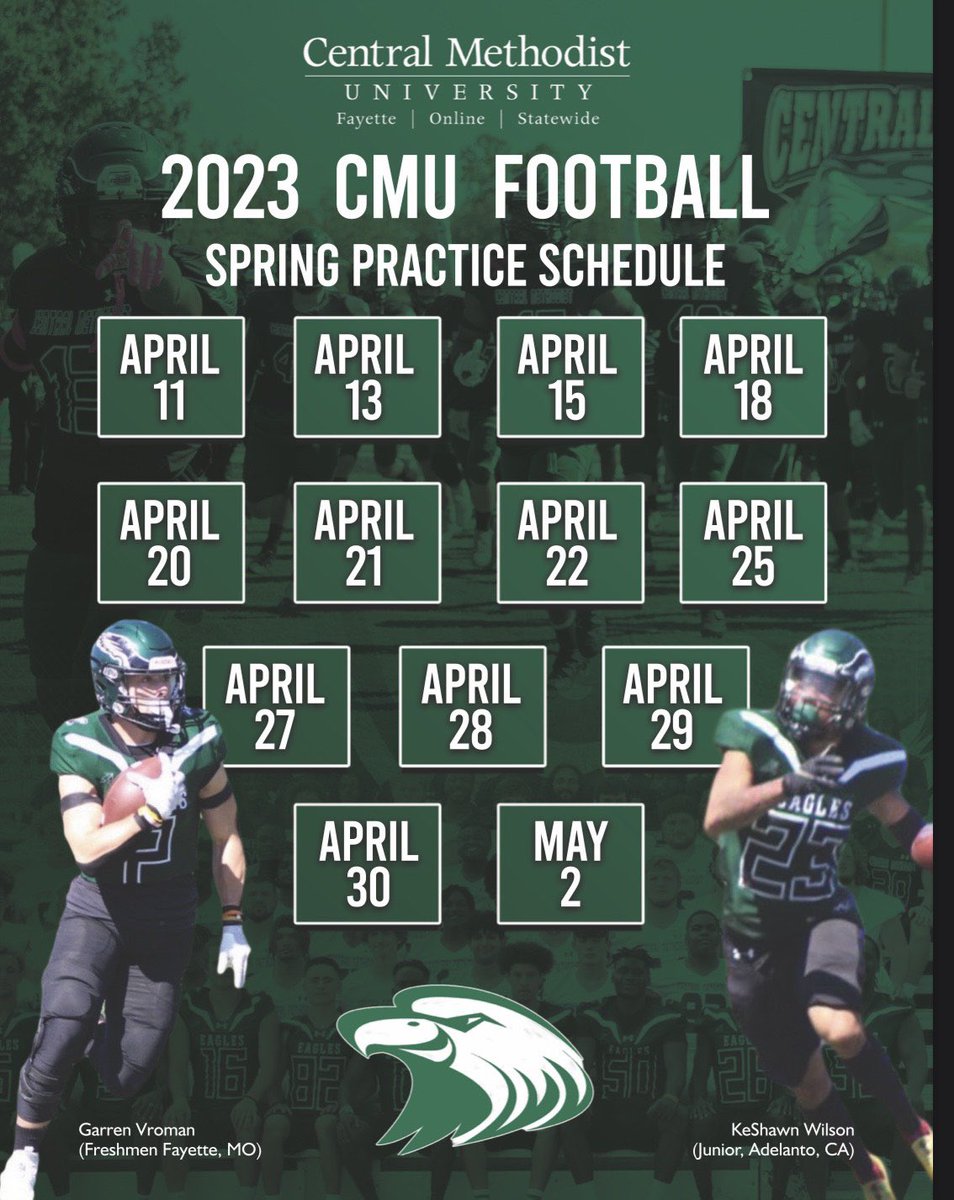 cmueaglesFB's tweet photo. YOUR Eagles WILL be back on the field SOON! ANY interests in coming to see what we have to offer, make sure you get in contact with the best Recruiting Coordinator in the country, @CoachTenenoff to set up some time. Something you do not want to miss.

#TakeFlight https://t.co/PlScEGCFEf