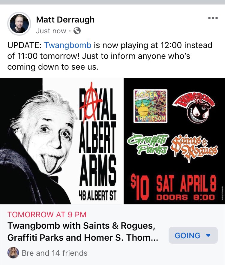 twangbomb's tweet photo. Update regarding the show tomorrow! #SaveTheBombForLast https://t.co/k9iJvGleZy