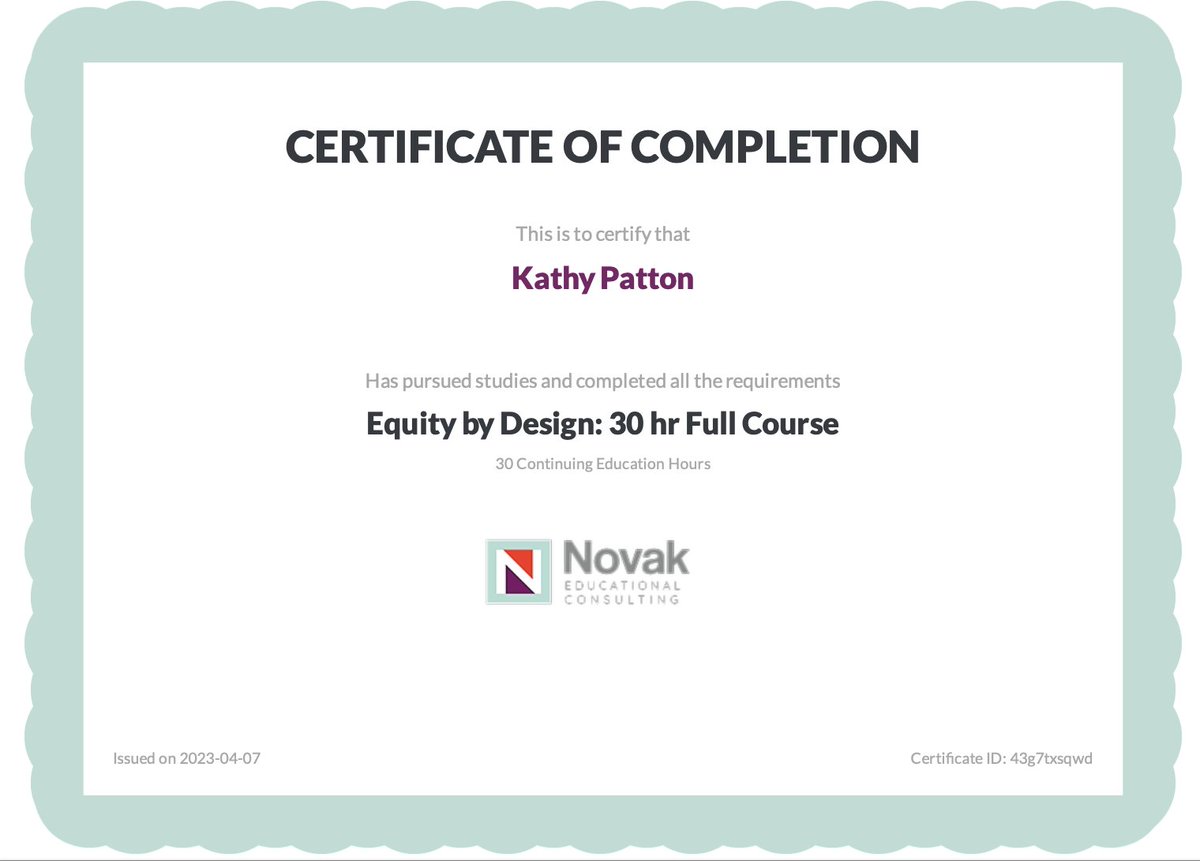 kmpatton3's tweet image. Inspirational #UDL and #equity course. I would highly recommend it. Thanks @KatieNovakUDL and @MirkoMilk I appreciated this lens on UDL, lots of takeaways for me! Time to reflect, reconsider, redesign, and remember, so all have access to learning in our classrooms.