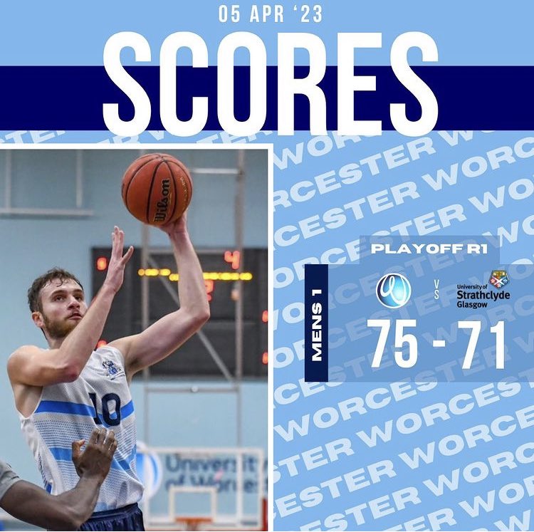 Got the job done in Scotland. Brighton(NBL PLAYOFFS), here we come!

Next BUCS game 
M1🆚 UCLAN
⏰3rd May '23
📍Brighton

Follow <a href="/uw_sport/">UWSport</a>
📸 @pscommunityphotography
🖌 @estellaa_m

#UWBasketball #UWSport #LetsGoWorcester
#AkumaFamily #BUCSWednesdays #BUCSBasketball
#BUCSSport