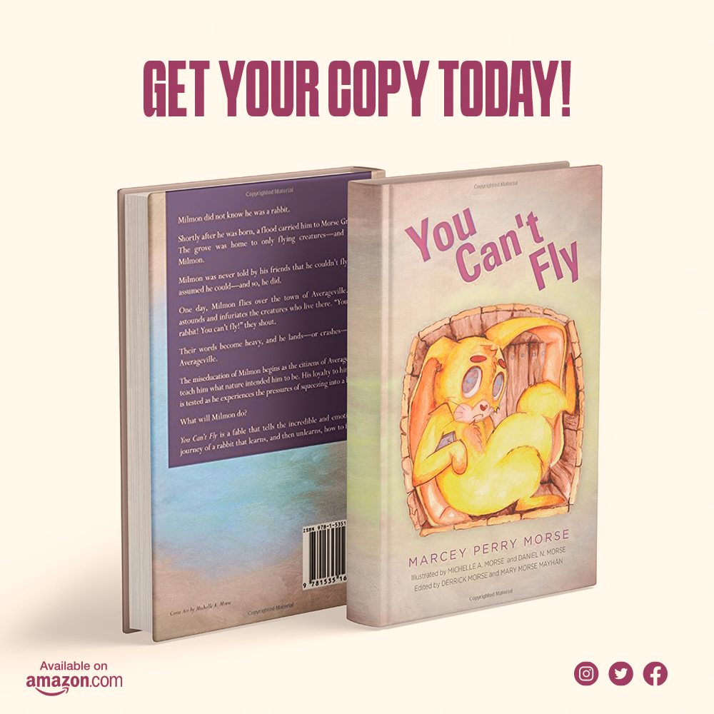 Unlock the magic of Milmon'sstory and soar to new heights! Get your copy today. Discover the secrets of Morse Grove and the power of self-discovery in 'You Can't Fly”.

Order your copy now from Amazon! amazon.com/dp/1535167289
#YouCantFly #fable #rabbit #animalstory #bookreading