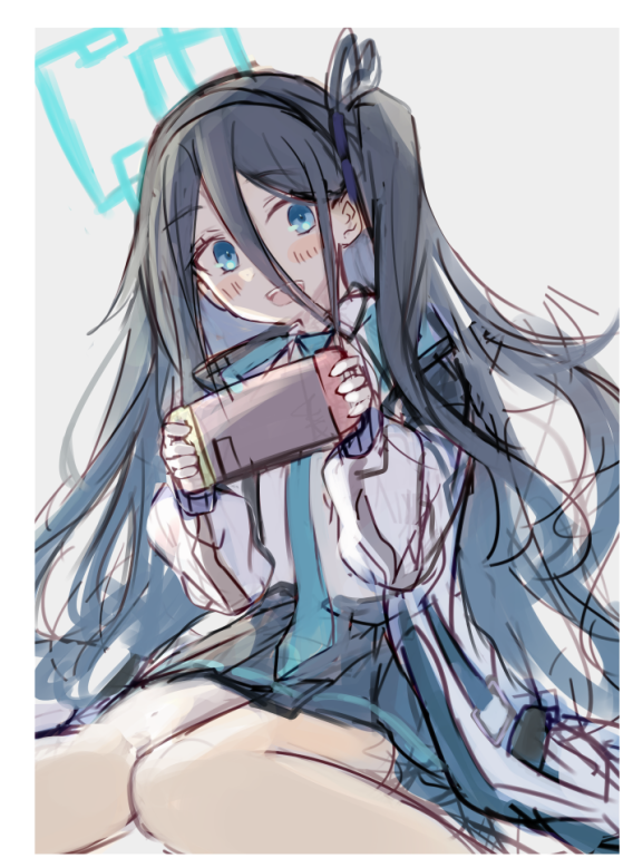 aris (blue archive) 1girl solo long hair hair between eyes blue eyes necktie halo  illustration images