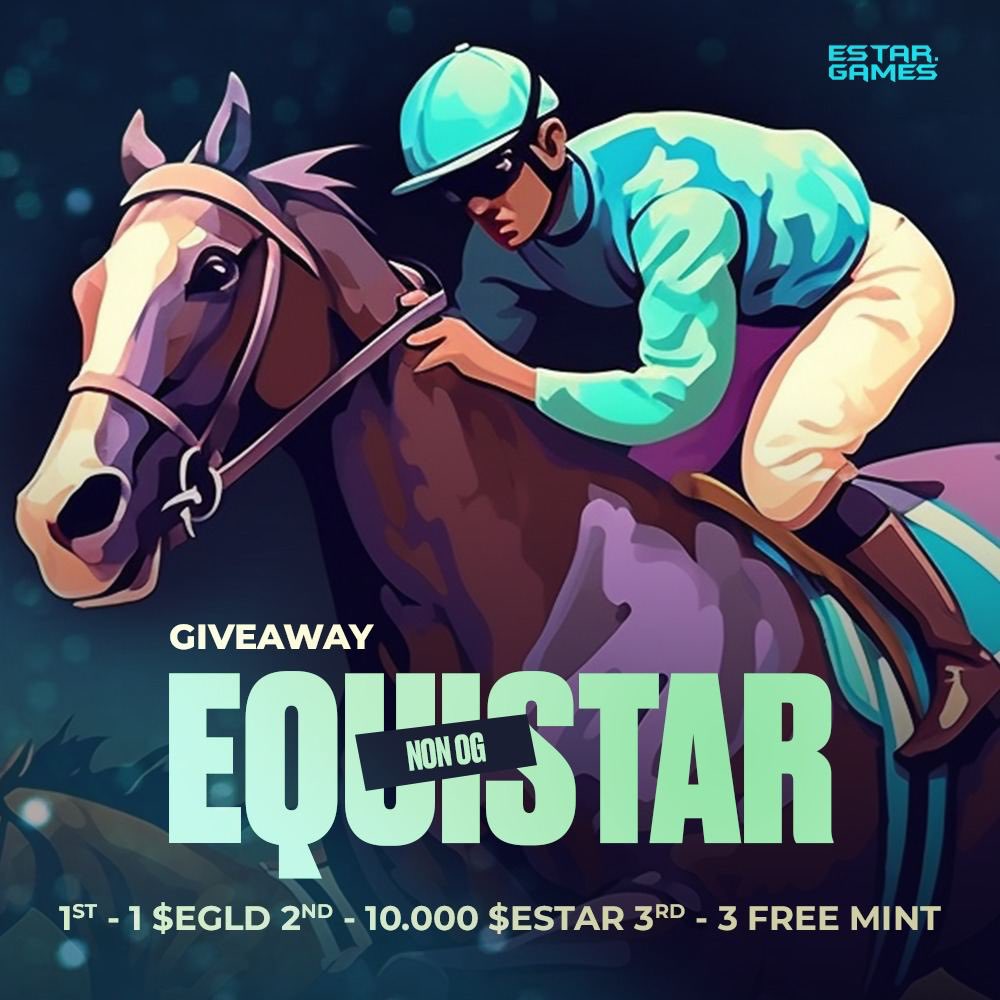 ✖️Boost it⚡️ (@wtfrzv) on Twitter photo 🎁#Giveaway🎁
➡️<a href="/EstarToken/">ESTAR.GAMES</a>
🏇Coming soon S1 of EquiStar!
Be ready for huge prizes!
💰Prizes:
🥇0.5 $EGLD
🥈10k $ESTAR
▪️3 #free mint
✅Rules:
✔️Follow <a href="/EstarToken/">ESTAR.GAMES</a> & me
✔️Like/RT/Tag 2 #friends
⏱️72h
#MultiversX #MultiversXNFTs $EGLD
#EGLD #GiveawayAlert #Giveaways
#Airdrop 🎁#Giveaway🎁
➡️<a href="/EstarToken/">ESTAR.GAMES</a>
🏇Coming soon S1 of EquiStar!
Be ready for huge prizes!
💰Prizes:
🥇0.5 $EGLD
🥈10k $ESTAR
▪️3 #free mint
✅Rules:
✔️Follow <a href="/EstarToken/">ESTAR.GAMES</a> & me
✔️Like/RT/Tag 2 #friends
⏱️72h
#MultiversX #MultiversXNFTs $EGLD
#EGLD #GiveawayAlert #Giveaways
#Airdrop