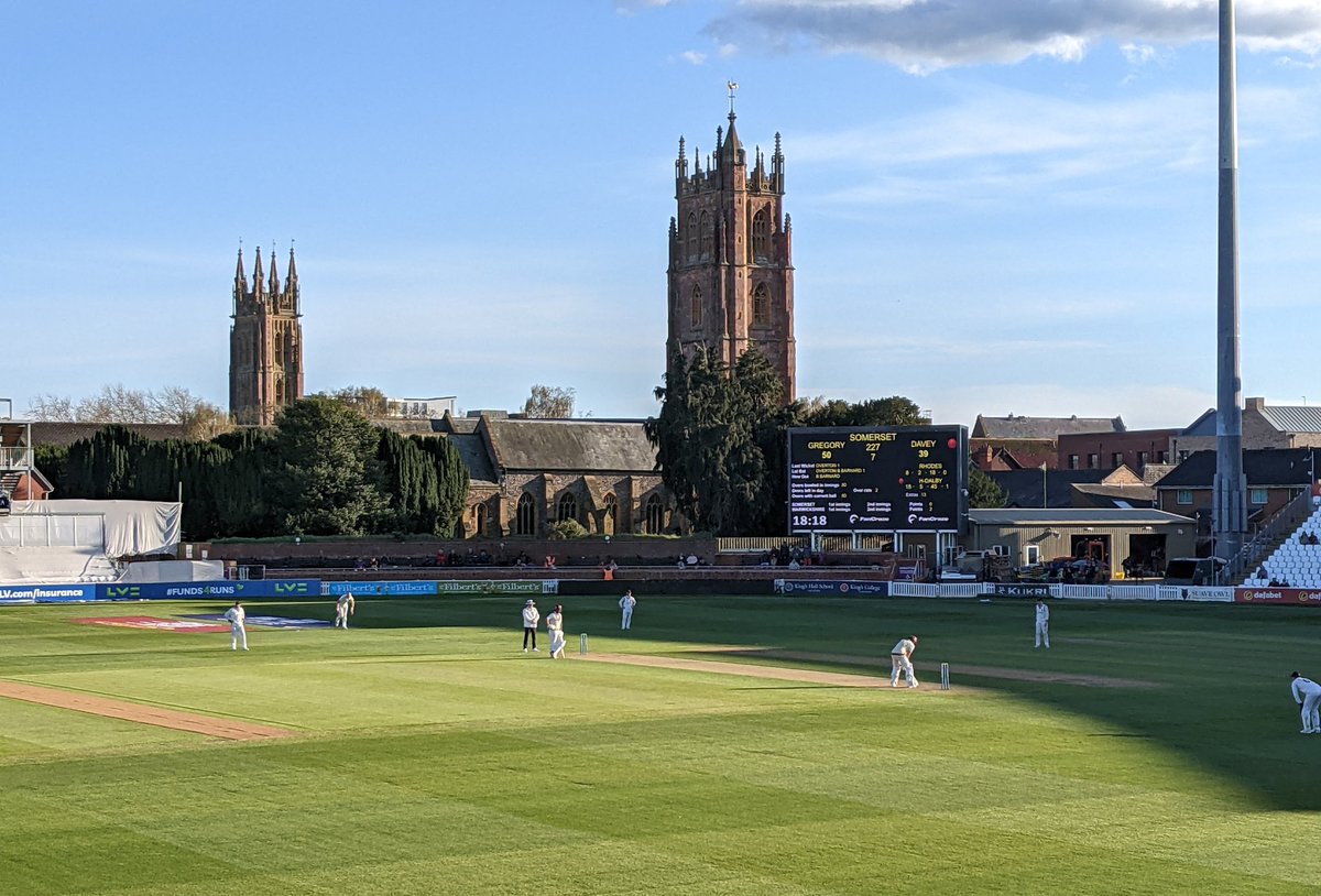 Sorry to go on. But I've waited *months* for this! Perfect early evening: warm sun, slowly lengthening shadows, the company of good friends and the greatest game being played. 

#SOMvWAR 
#WeAreSomerset