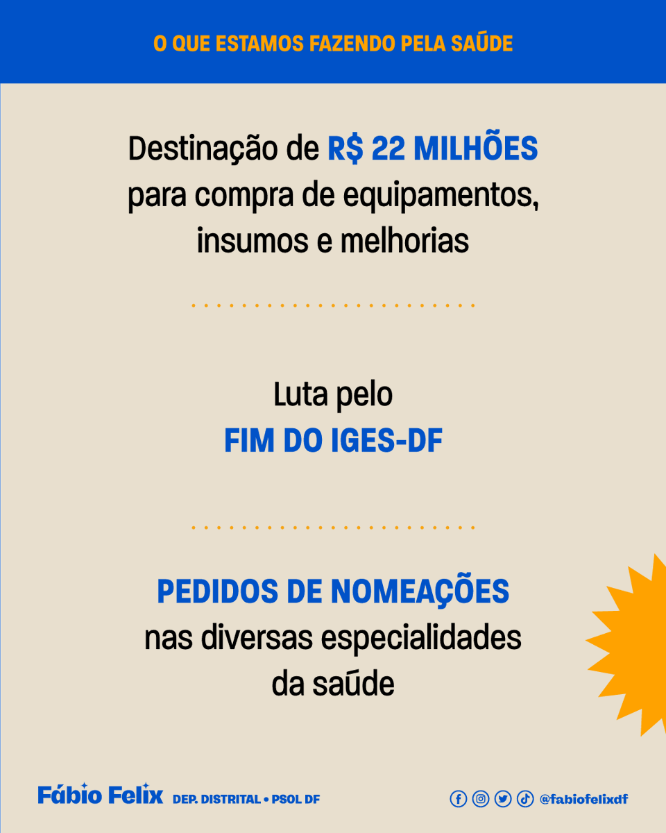 fabiofelixdf's tweet photo. Neste Dia Mundial da Saúde é fundamental declararmos nosso comprometimento com o SUS, que precisa ser defendido e fortalecido! ✊🏾
Nosso mandato tem travado batalhas importantes em defesa da saúde pública, dos servidores e dos usuários 👇🏾
#EuDefendoOSUS #FimdoIGESJá https://t.co/y0wnlgAMq9
