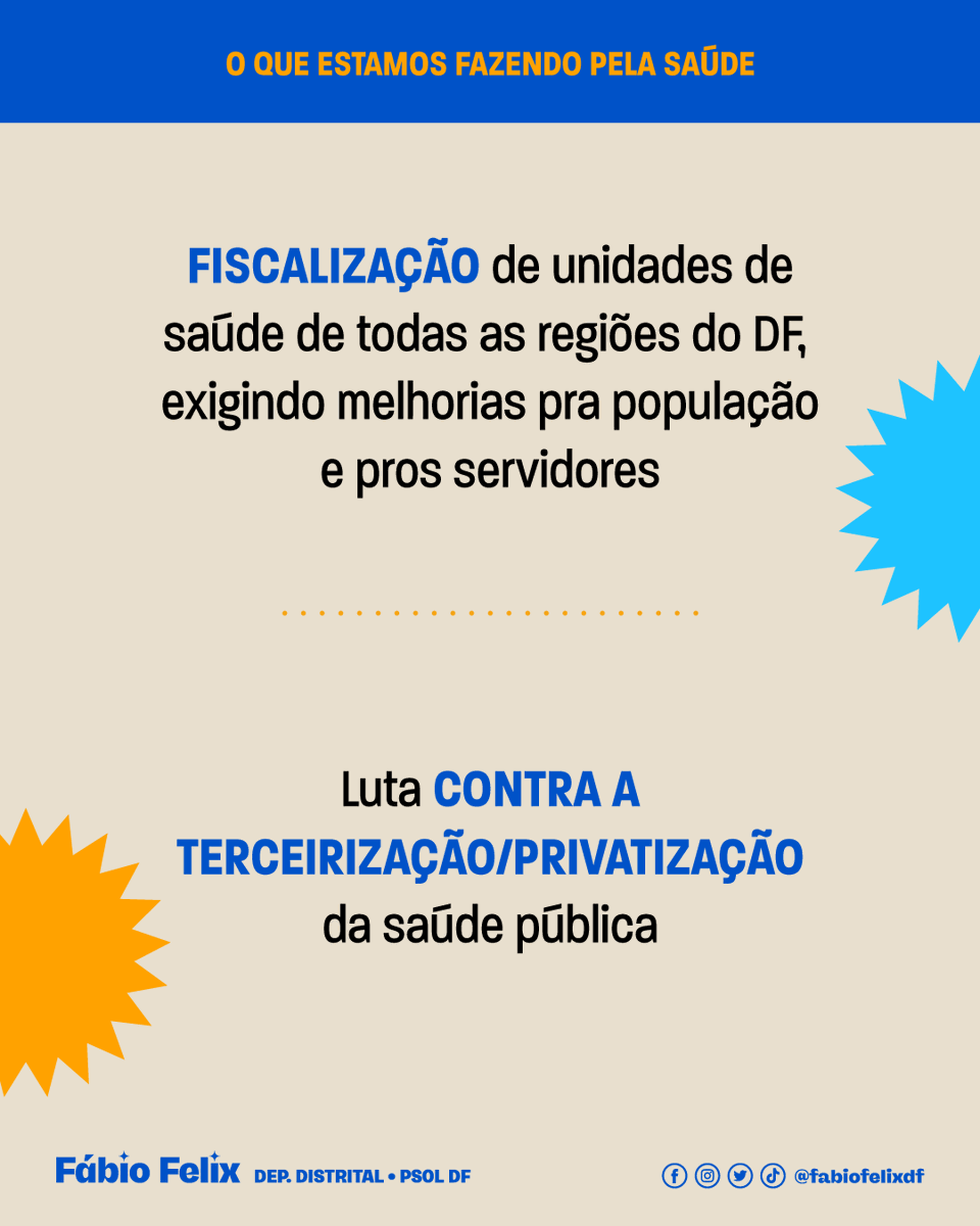 fabiofelixdf's tweet photo. Neste Dia Mundial da Saúde é fundamental declararmos nosso comprometimento com o SUS, que precisa ser defendido e fortalecido! ✊🏾
Nosso mandato tem travado batalhas importantes em defesa da saúde pública, dos servidores e dos usuários 👇🏾
#EuDefendoOSUS #FimdoIGESJá https://t.co/y0wnlgAMq9
