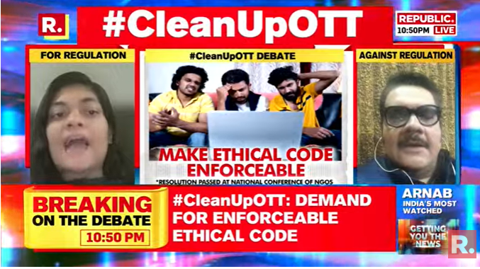 republic's tweet photo. #CleanUpOTT | Shehzad Khan fires his views on whether cleaning up OTT is a good idea. Do you agree? 

Watch The Debate LIVE - https://t.co/WqHTYIPEoC https://t.co/eeovHvZuyz