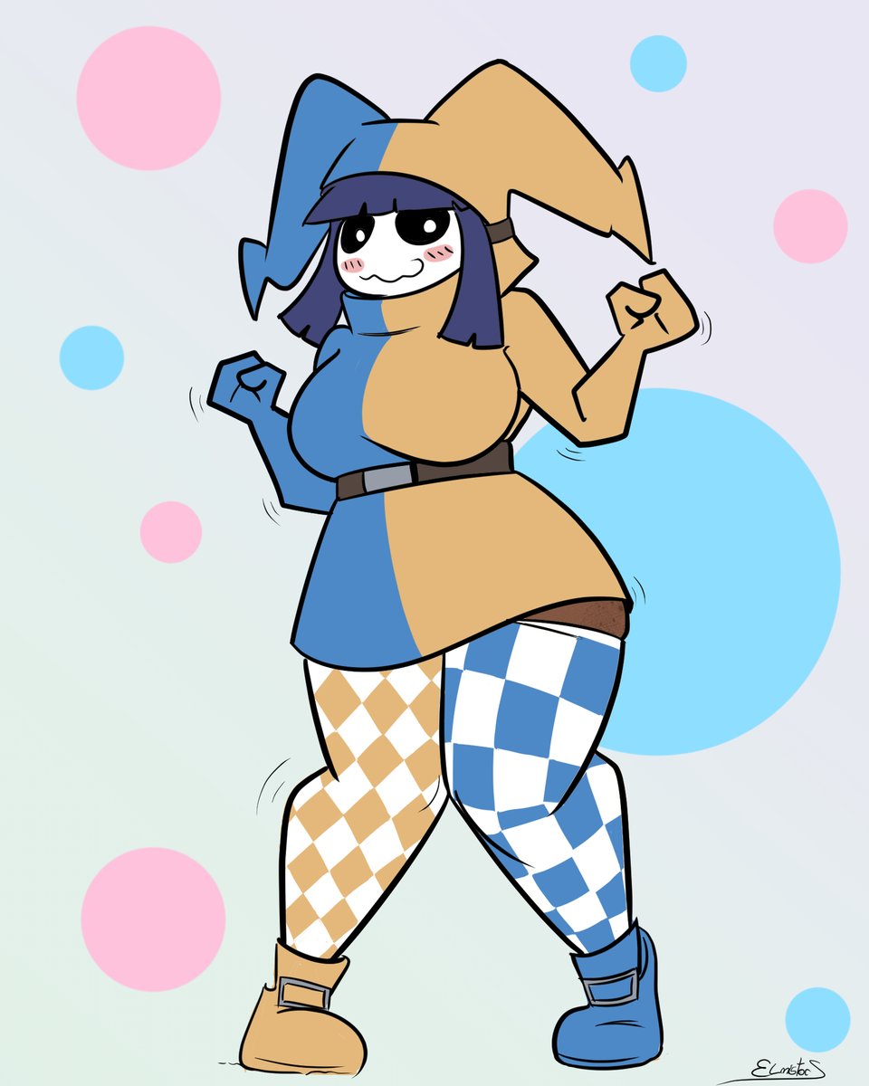 A fanart of @kalmoire's shy jester gal, Duomi