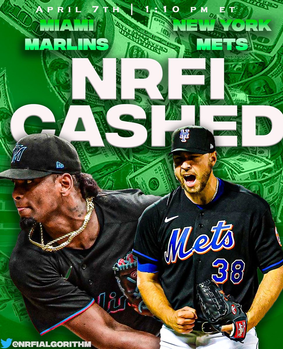 NRFIalgorithm's tweet photo. Guess what? CASHHH ITTTT💰💰💰
Marlins vs Mets NRFI: CASHED✅

This MLB season: 7-2, 78% hit rate🤯

All I ask: LIKE &amp; RT if you like these FREE DAILY NRFI’s‼️🔥BANGGG https://t.co/OACTFhJzAx