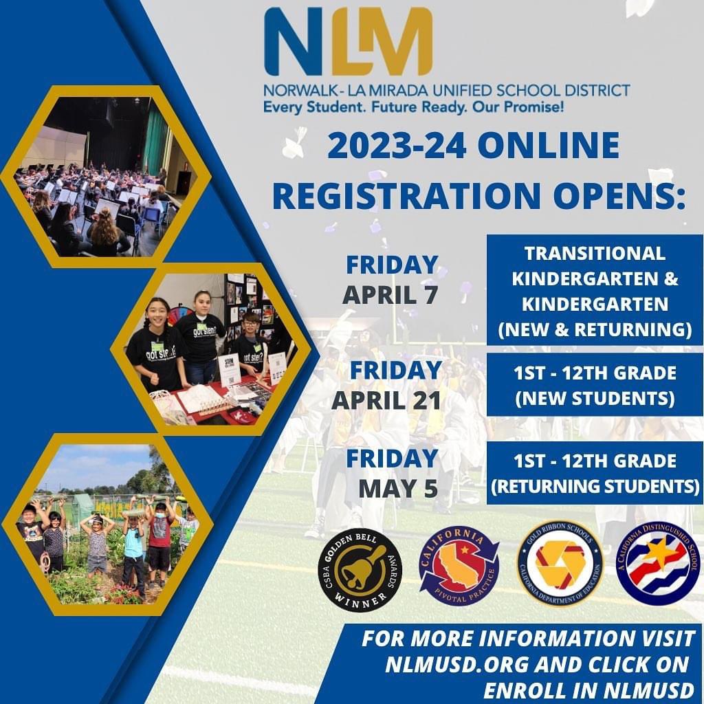 It’s time to register online if you have a student who is new or returning, and will be in TK or Kindergarten for the 2023-2024 school year. #nlmusd