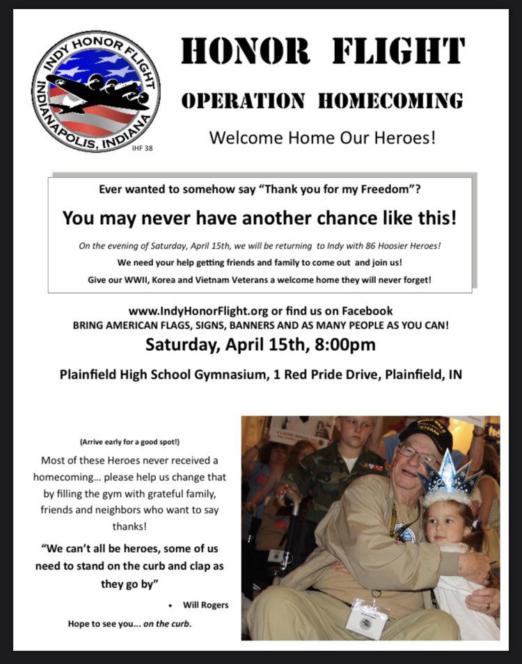 NJHS created and collected 340 Thank You cards and letters for veterans on the upcoming Indy Honor Flight! 

In addition to writing letters, students (and families) can get involved by being a part of the Indy Honor Flight Operation Homecoming on 4/15@ 8 p.m. @ Plainfield HS Gym
