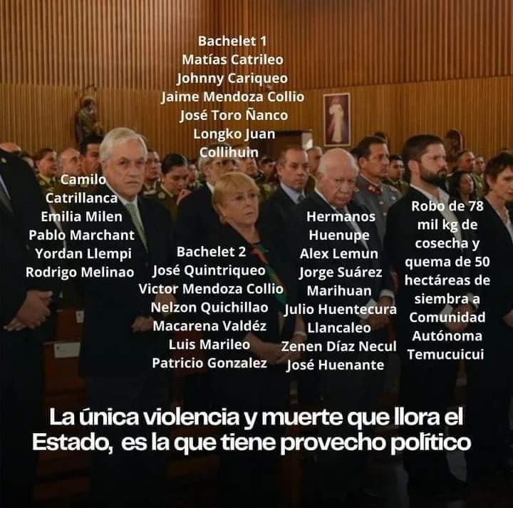 WALLMAPU  NGULUMAPU
Territorio ancestral de nuestra nación Mapuche
La única violencia y muerte que llora el Estados $hileno, es la que tiene provecho político.
La ley gatillo fácil sólo profundiza la impunidad de los asesinos de nuestro pueblo