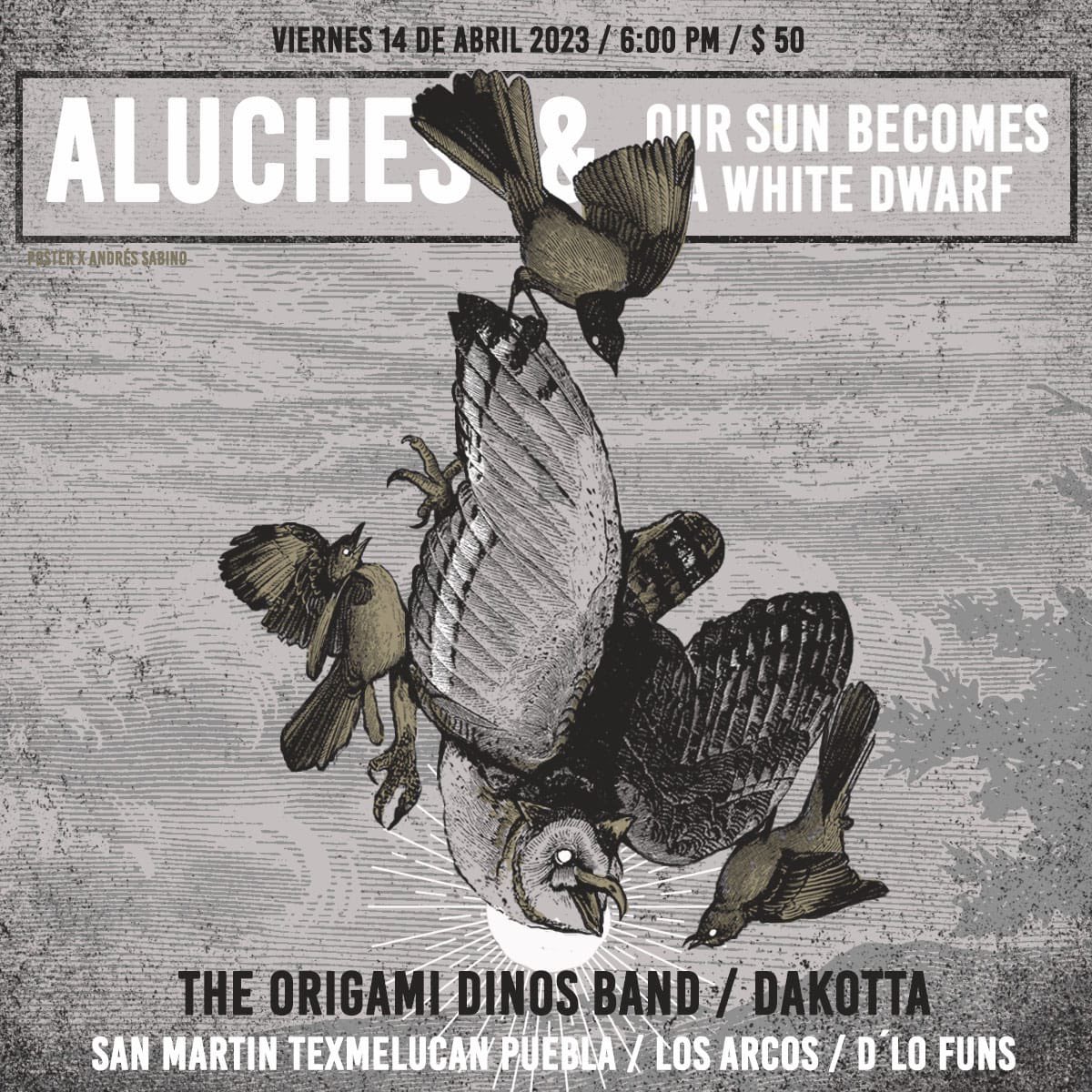 El próximo viernes 14 estaremos presentándonos con Aluches, Our Sun Becomes a White Dwarf y Dakotta en #SanMartinTexmelucan Los Arcos, ahí los esperamos!!!
