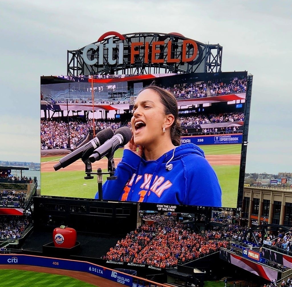 Wow! <a href="/hallBusiness/">SHU Business School</a> alumna Anna Negron ‘13 <a href="/ItsAnnaNegron/">Anna Negrón</a> singing the National Anthem at <a href="/Mets/">New York Mets</a> home opener! So proud of Anna, a Sport Management graduate now Publicity Director, NBC News! <a href="/SetonHallAlumni/">Seton Hall Alumni</a> <a href="/SetonHall/">Seton Hall</a>
