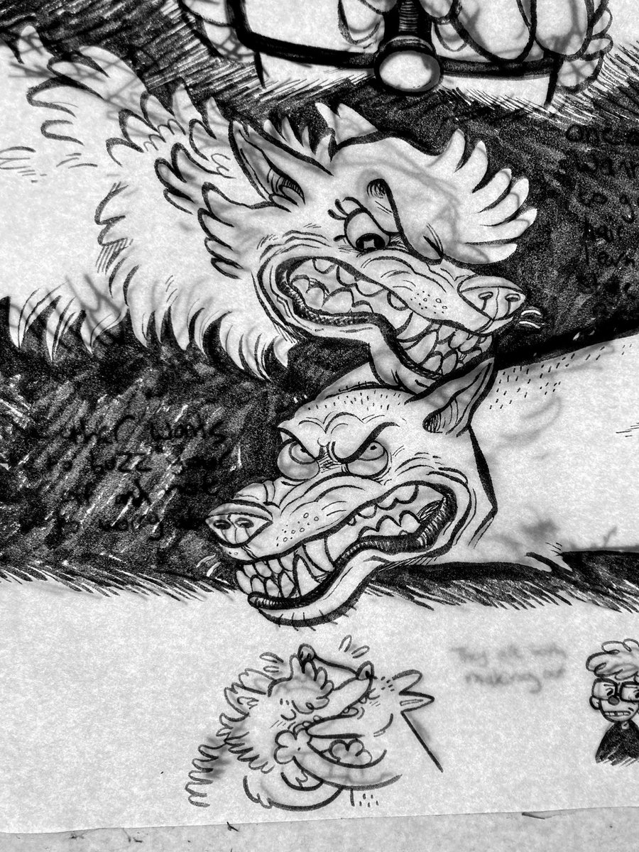 I'm trying something new (pencilling digitally and still inking traditionally) and made a silly mini comic to practice 🐺 
WIP lol 