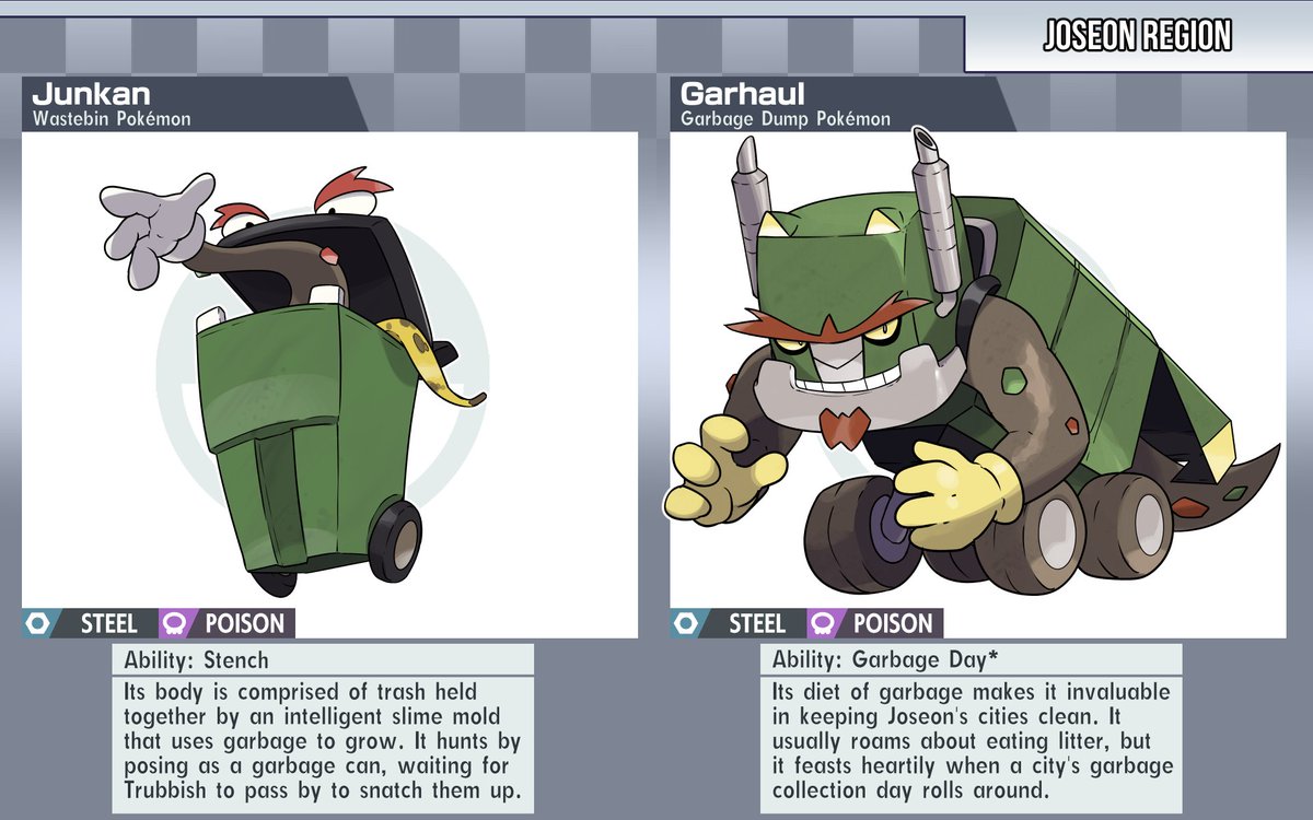 Juno 🚂 on Twitter "🗑️Junkan, the Wastebin Pokémon 🚚Garhaul, the