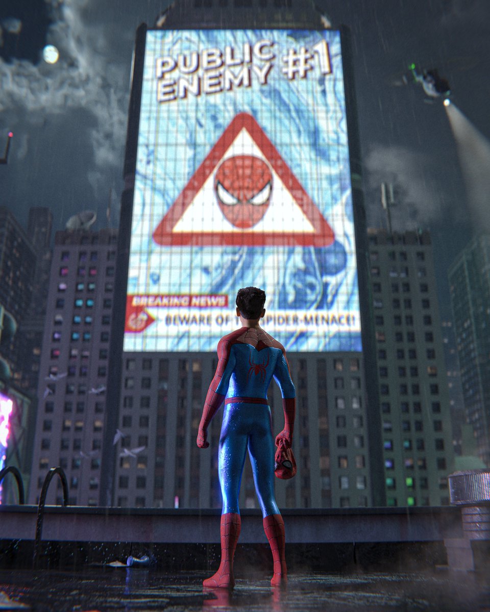 Weekly render challenge. Topic: "Conspiracy"
Poor Spidey. The Daily Bugle always conspires against him and blames him for everything...

Scene made in #Blender with #cycles and some final touches in After Effects and Photoshop.
Models are from <a href="/kitbash3d/">KitBash3D</a>, <a href="/blenderkit/">Blenderkit</a> and Urbaniac