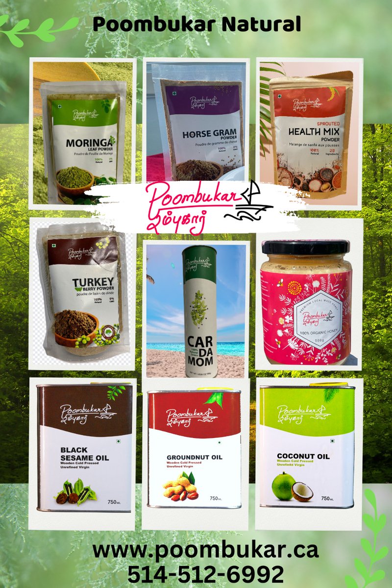 PoombukarOils's tweet photo. To get 100% Natural Cold Pressed oils(Sesame, Groundnut, Coconut) Oils and Natural Bio Raw Honey and our premium quality natural products in Canada visit https://t.co/u6RgUUO9gI
Order by Call/Text/Whatsup 514-512-6992 https://t.co/Nal3bJckHw