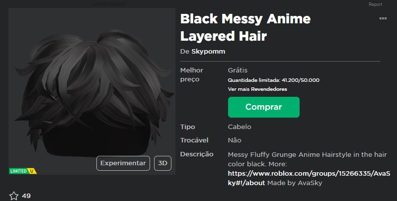 id de cabelo para usar no roblox