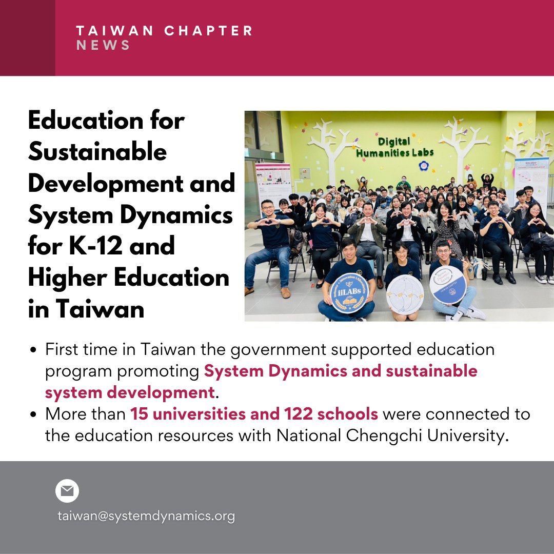 systemdynamics_'s tweet photo. FROM OUR COMMUNITY βΆοΈ Education for #SustainableDevelopment and #SystemDynamics for #K12 and Higher Education in Taiwan πΉπΌ
π Get to know the Taiwan Chapter: https://t.co/lPzIC3HloN
#global #community #networking #joinSDS https://t.co/vvgUjaeifS