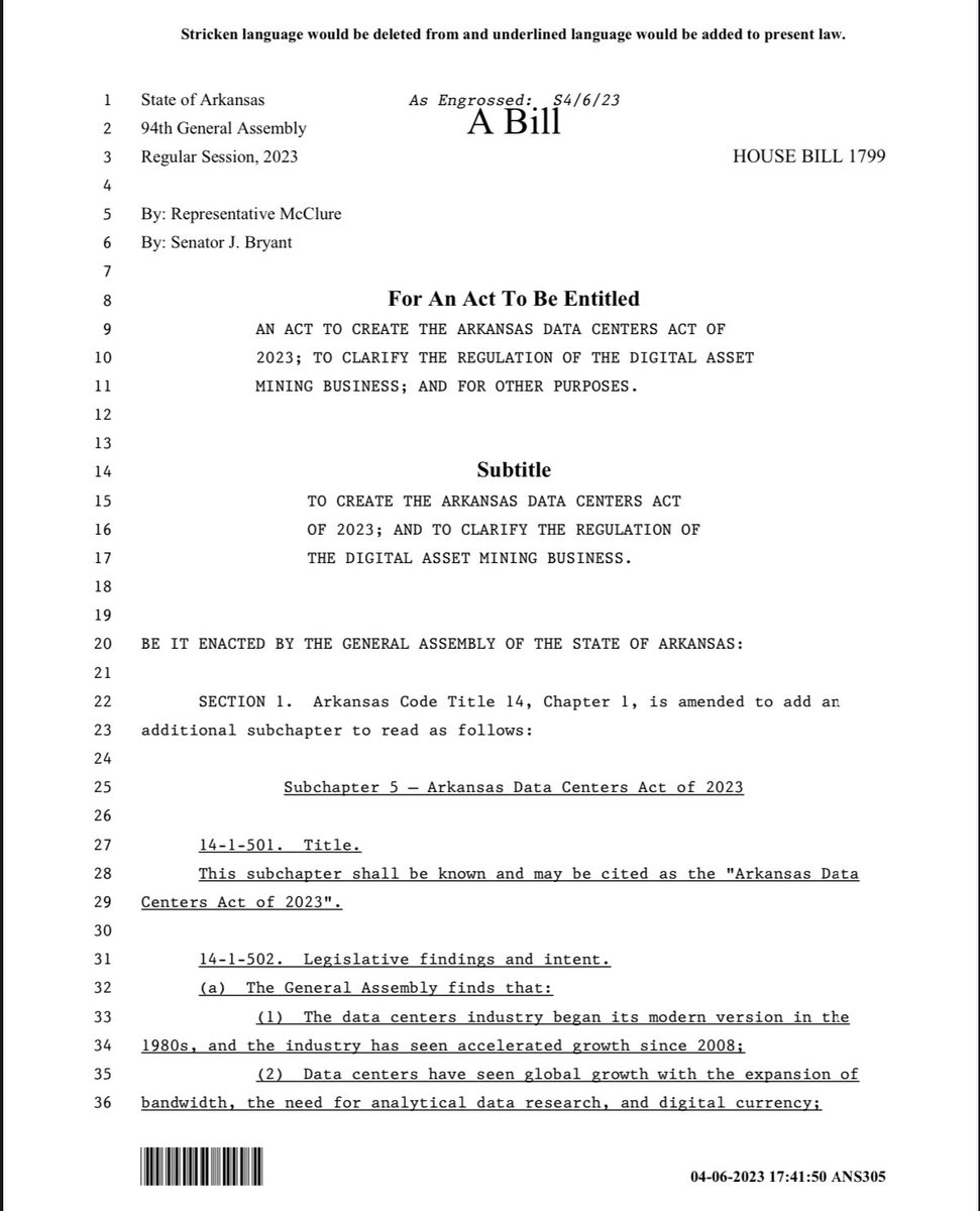 JUST IN - 🇺🇸 Arkansas House and Senate passes bill protecting the right to mine #Bitcoin 👏
