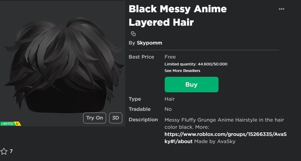 Black Natural Messy Layered Anime Hair 's Code & Price - RblxTrade