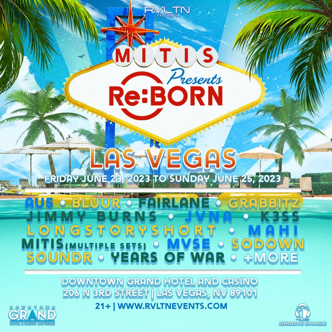 Introducing one of the biggest takeovers Ravealation has done to date — <a href="/MitisOfficial/">MitiS</a> Re:BORN at <a href="/Downtown_Grand/">Downtown Grand</a> from June 23-25, 2023!

Enjoy a HUGE lineup of your favorite bass artists, workshops, rooftop tables and more. 🌴☀️🍾

Packages available for purchase below, with a