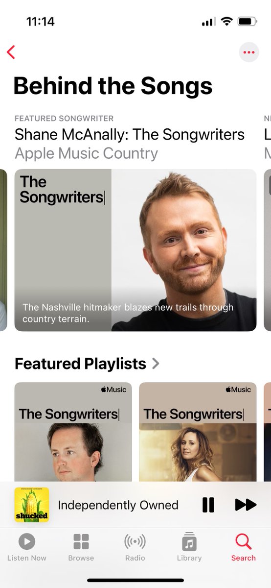 shanemcanally's tweet photo. Thank you @AppleMusic for featuring my songwriter playlist, alongside the new @Shucked_Musical release "Independently Owned" cowritten with @TheBrandyClark! Listen here: https://t.co/IltMK54mOx https://t.co/RuaXGqjd7E