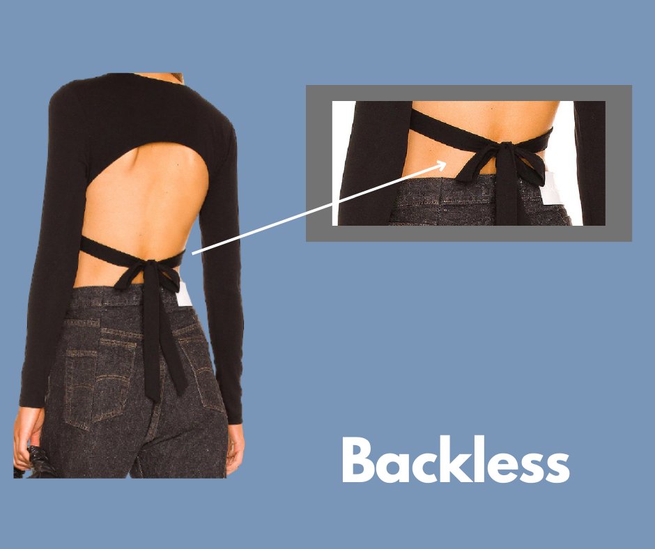 Open backs are the perfect top that offers a flattering opening and often has ties in the back.

The top pictured scored a 6.14, making it