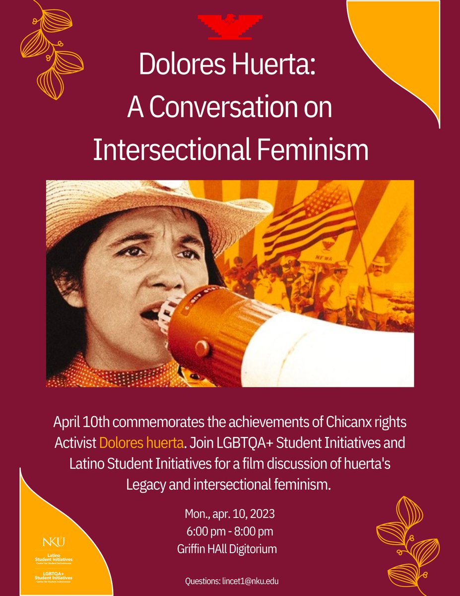 Join us on Monday, April 10, to celebrate and recognize the achievements of Chicanx rights activist Dolores Huerta <a href="/LSI_NKU/">Latino Student Initiatives</a> <a href="/LGBTQNKU/">LGBTQA+ Student Initiatives</a> <a href="/NKUArtSci/">NKU Arts Sciences</a>