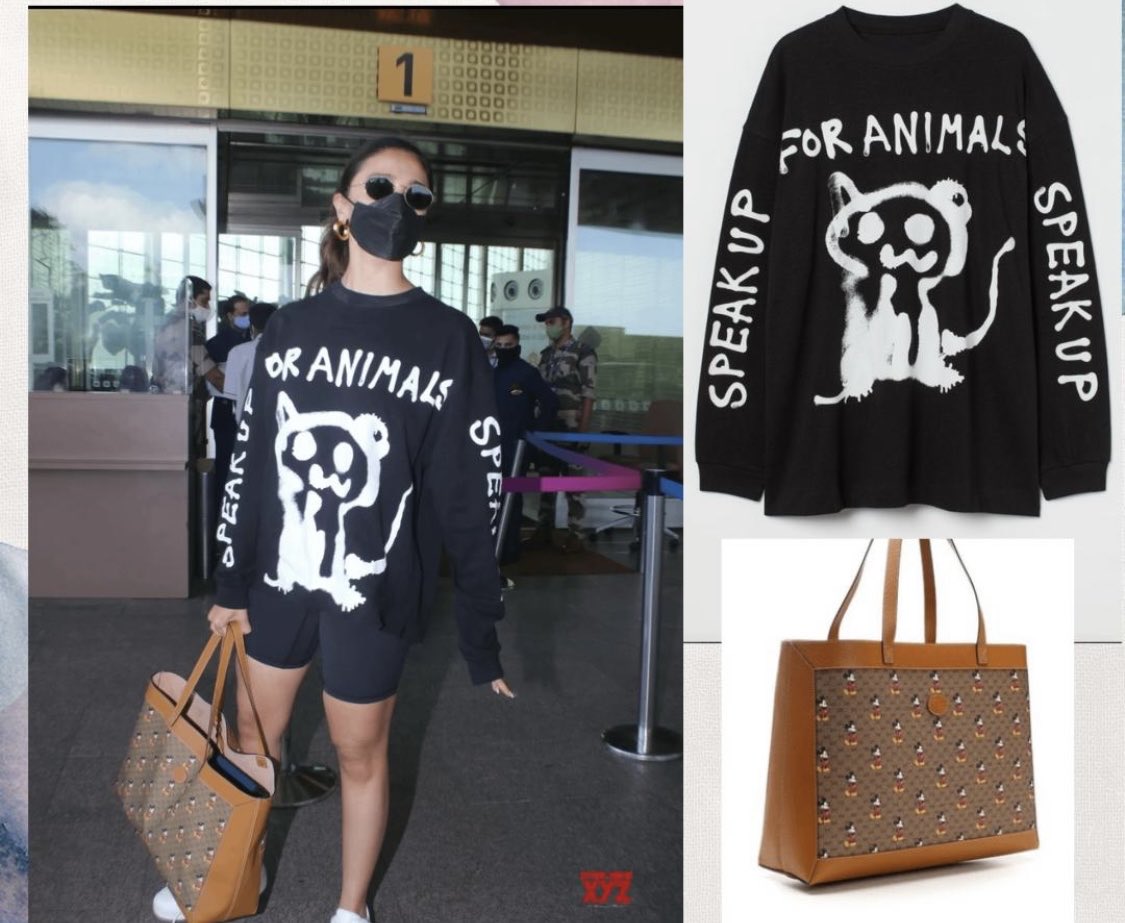 BollywoodKiNews's tweet photo. Hypocrite Alia Bhatt is wearing T Shirt Save Animals and holding bag which is made by animal skin.🤣 https://t.co/SWqN3nF5Sr