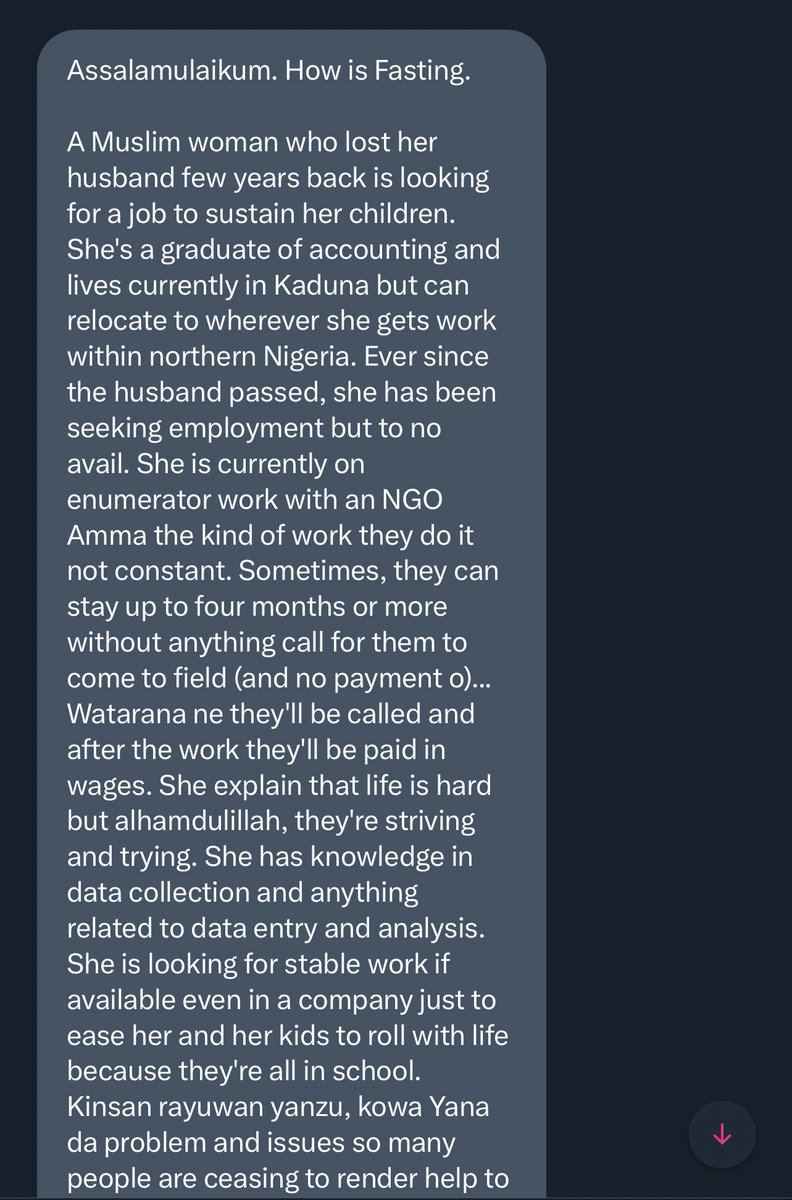 hayateey1's tweet photo. Please a sister is in dire need of a job, preferably in Kaduna or its axis.

She is a graduate of accounting and a widow. She needs the job to cater for herself and her orphaned children.

Her CV is available on request, please assist us with any job opportunity.

Kindly RT. https://t.co/rmfR8wewiW