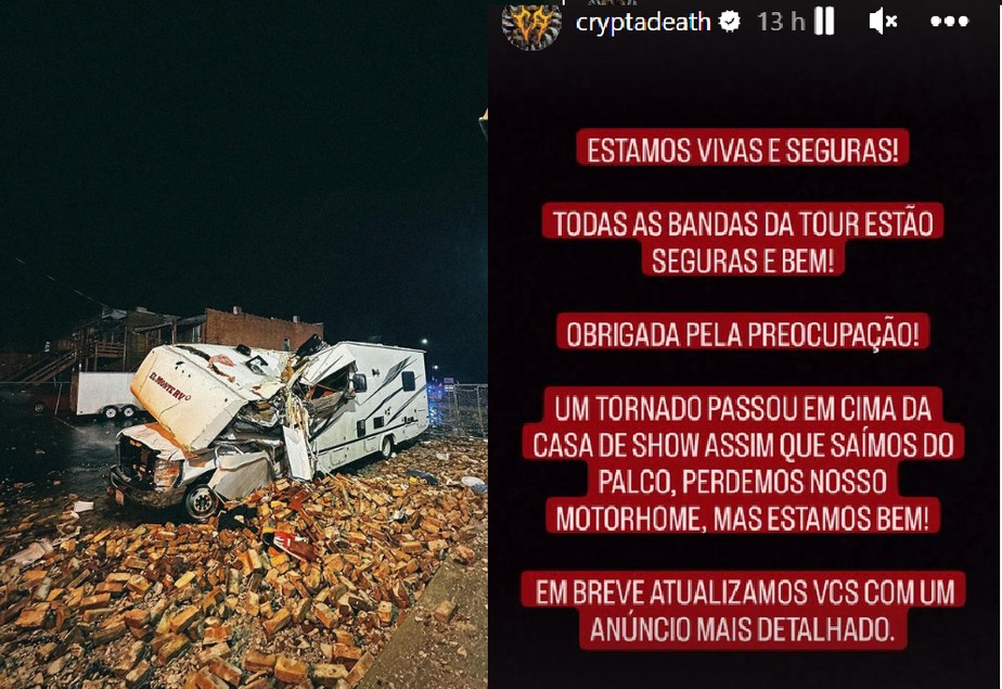 Prof_EricSousa's tweet image. Banda brasileira Crypta pede ajuda aos fãs após tornado destruir o veículo da turnê norte-americana. 
Pix para ajudar 
cryptadeathmetal@gmail.com
#fefemetal #fernandalira
#cryptadeath #Tornado #Metal #Metallica #megadeth #slayer #thepassion
