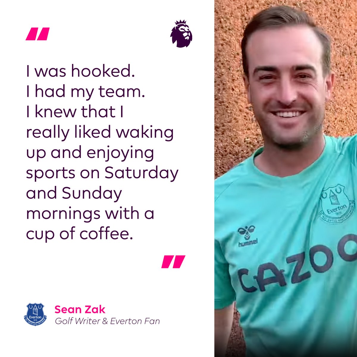 PLinUSA's tweet photo. With #TheMasters week in full swing, #PL fans get to enjoy the top level of two international sports played on grass this weekend.

Meet @Sean_Zak, a @GOLF_com writer who shares his love for @Everton and the PL with other professional golfers.

#PLFansofAmerica https://t.co/kAtGF9DusF