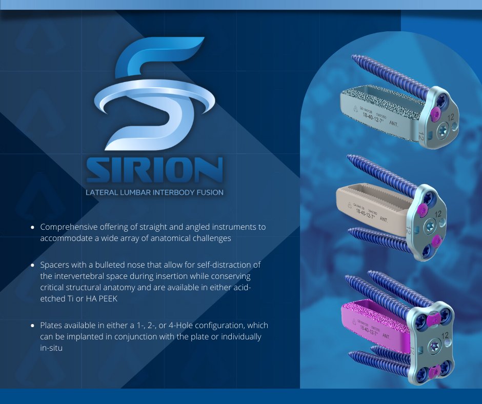 The Sirion LLIF System allows for the customization to either a 2- or 3-blade configuration to adapt to the preference of each surgeon. Optional blades can also be placed anteriorly to achieve the perfect amount of rigidity required by each individual patient. #spine #distributor